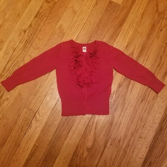 Cherokee | Solid Red | Ruffle Front | Cardigan Sweater | Size: 2T - Picture 5 of 15